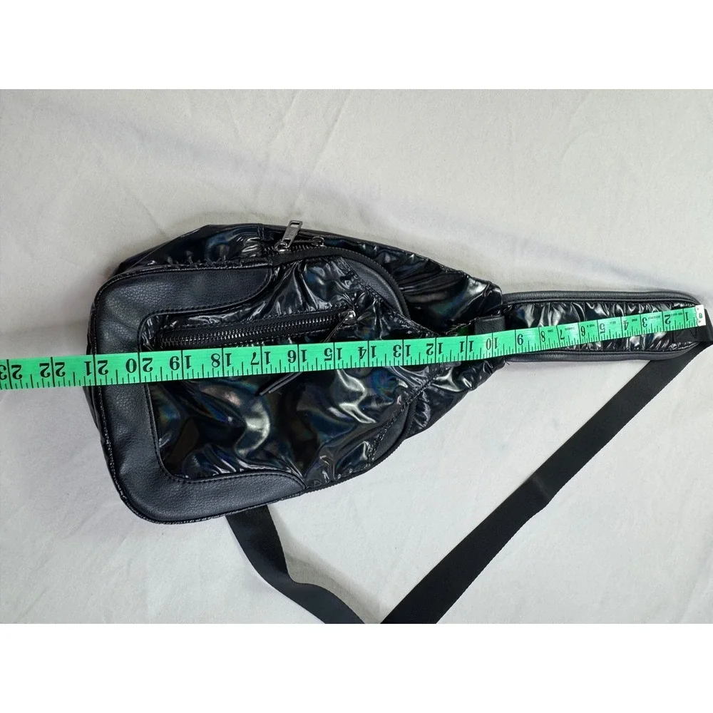 Madden Girl Black Iridescent Sling Bag Crossbody Teardrop Backpack Oil Slick